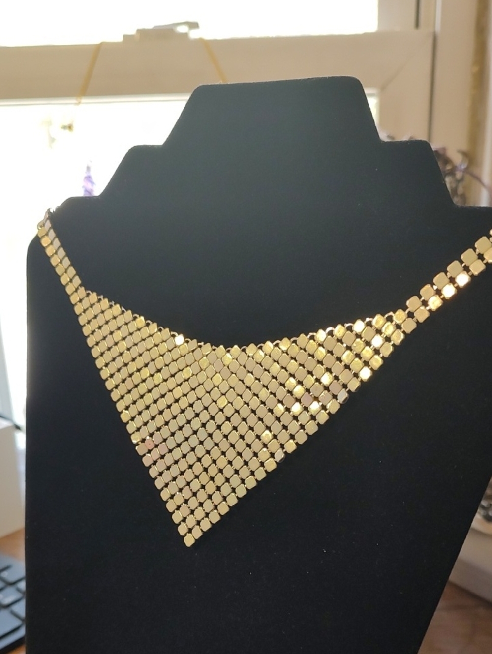 White Mesh Triangle Bib Necklace